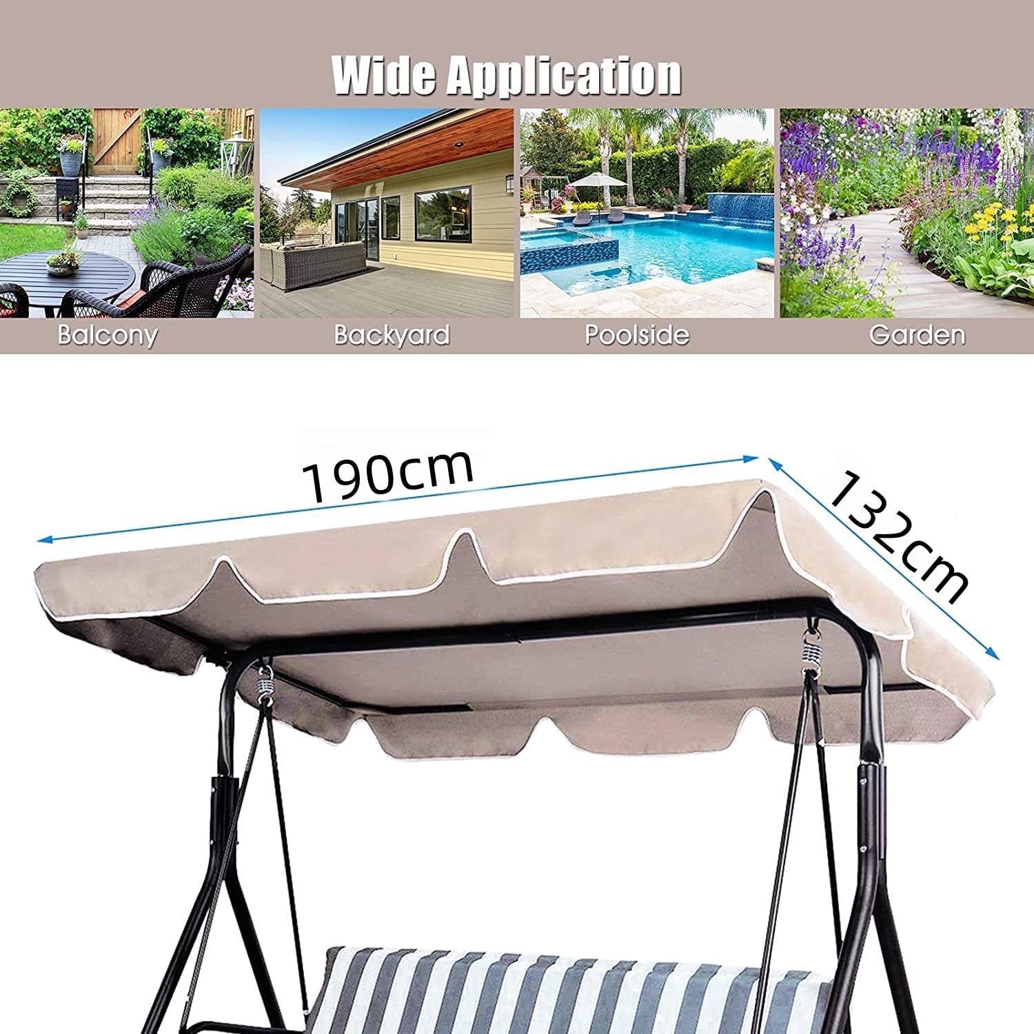 Tettuccio per Dondolo Tetto di Ricambio per Dondolo da Giardino, Tettino Parasole Universale 190 * 132 * 15cm (beige)