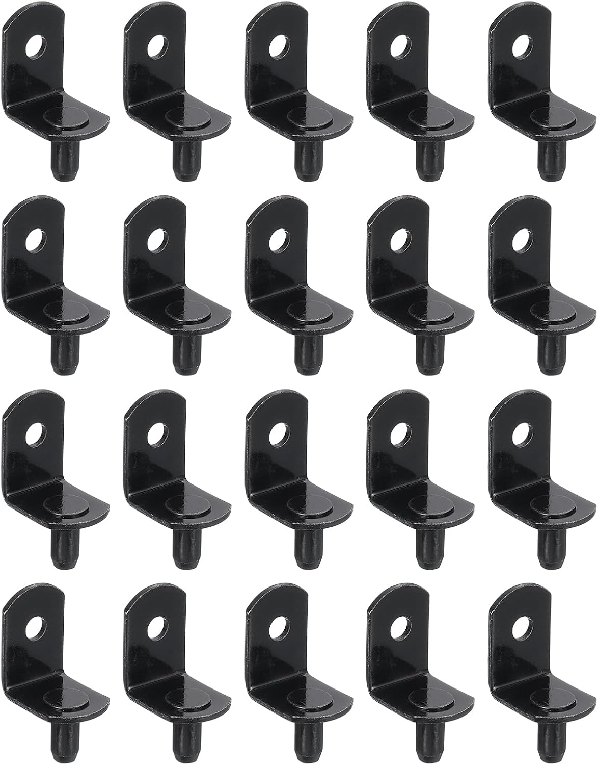 uxcell 20Pcs Shelf Support Pegs, 5mm L-Shaped Bracket with Hole, Metal Support Pegs Holder for Kitchen Cabinet Bookcase (Black)