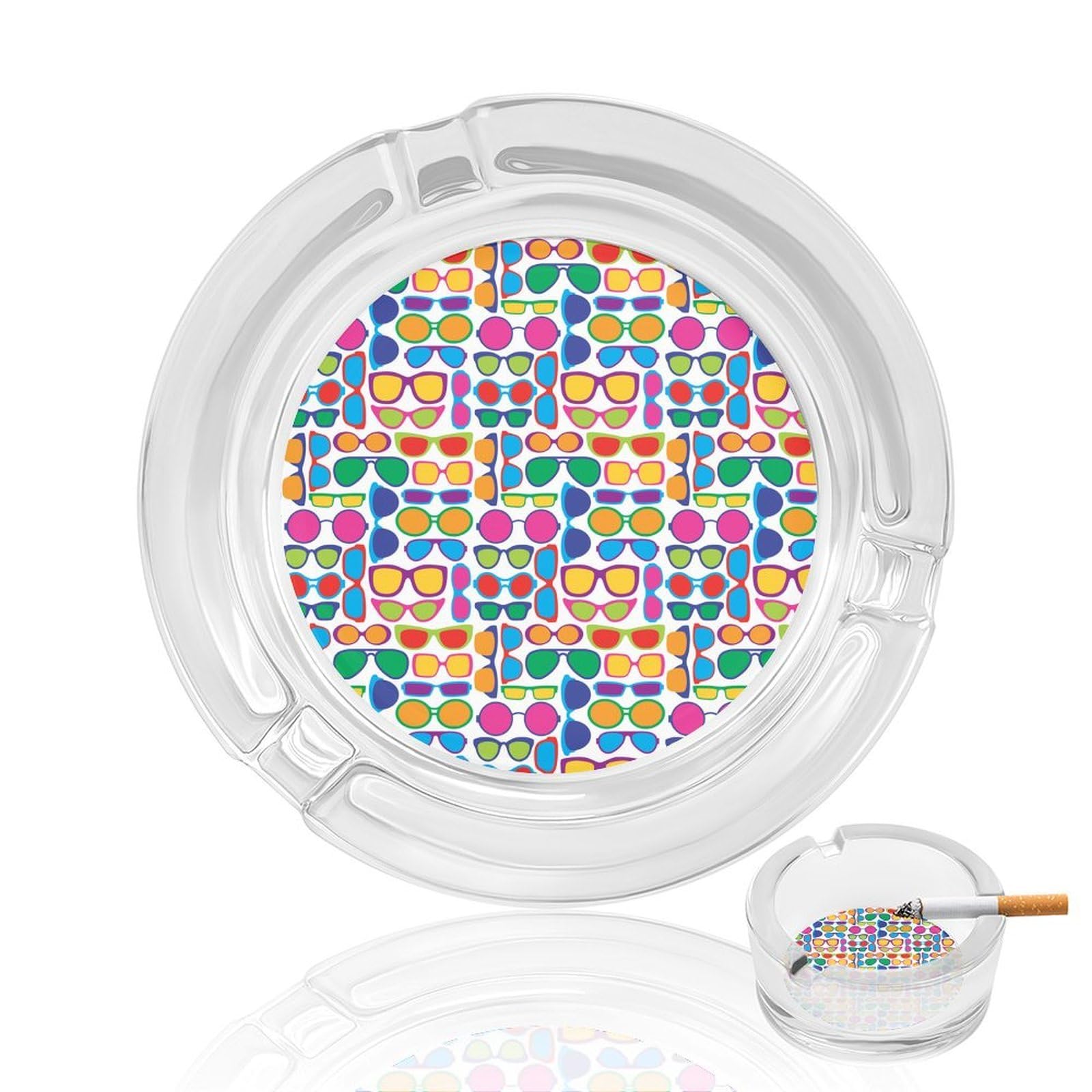 Colorful Eye Glasses Ashtray Portable Round Glass Outdoor Ash Tray for Home Office Garden Pub