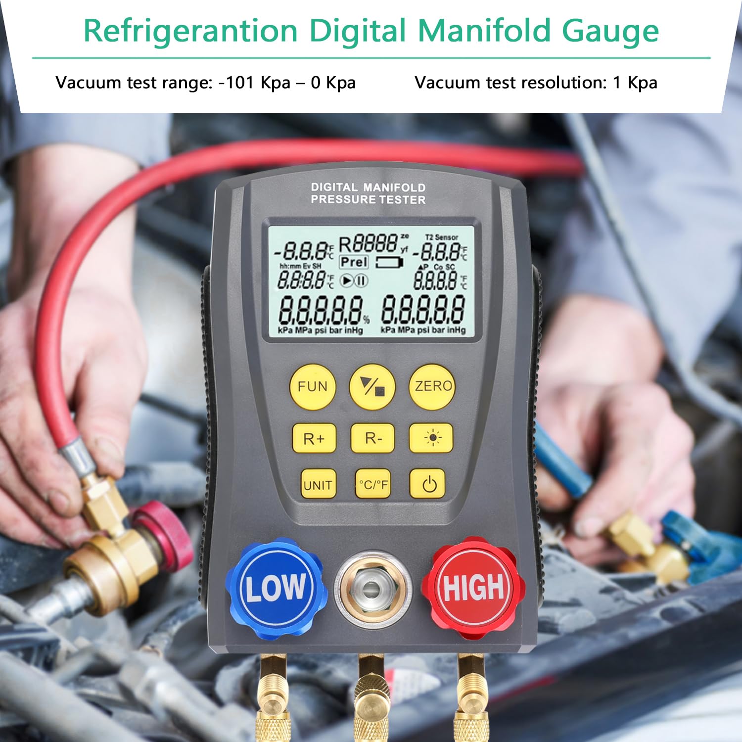 RSFIL Manometro di raffreddamento digitale vuoto pressione collettore tester misuratore di riscaldamento ventilazione e aria condizionata temperatura tester valvole kit di strumenti