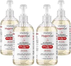 Hygen Gel Hand Sanitizer, 75% Alcohol, with Aloe Vera and Thyme, No Rinse, Lemon Scented – 4 Bottles of 500 ml – 2 Litres