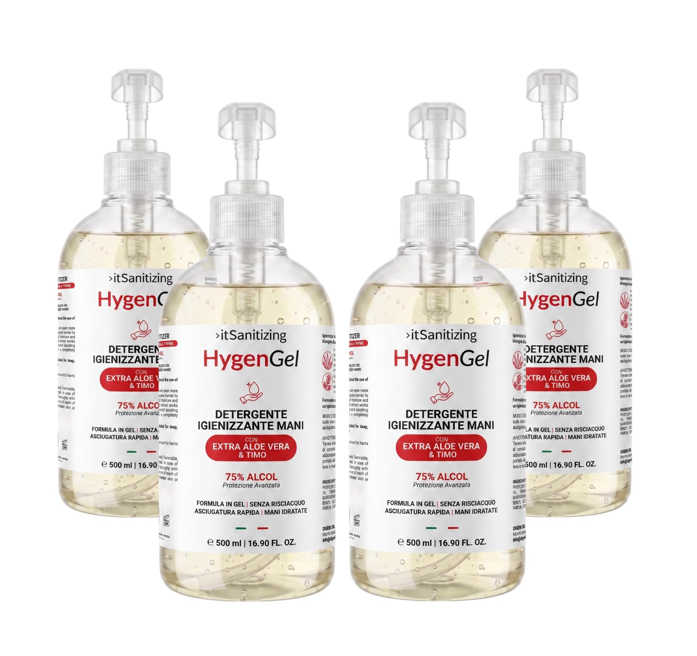 Hygien Gel Alcool 75% z Aloe Vera i Tymiankiem - 4 x 500 ml Bez Spłukiwania