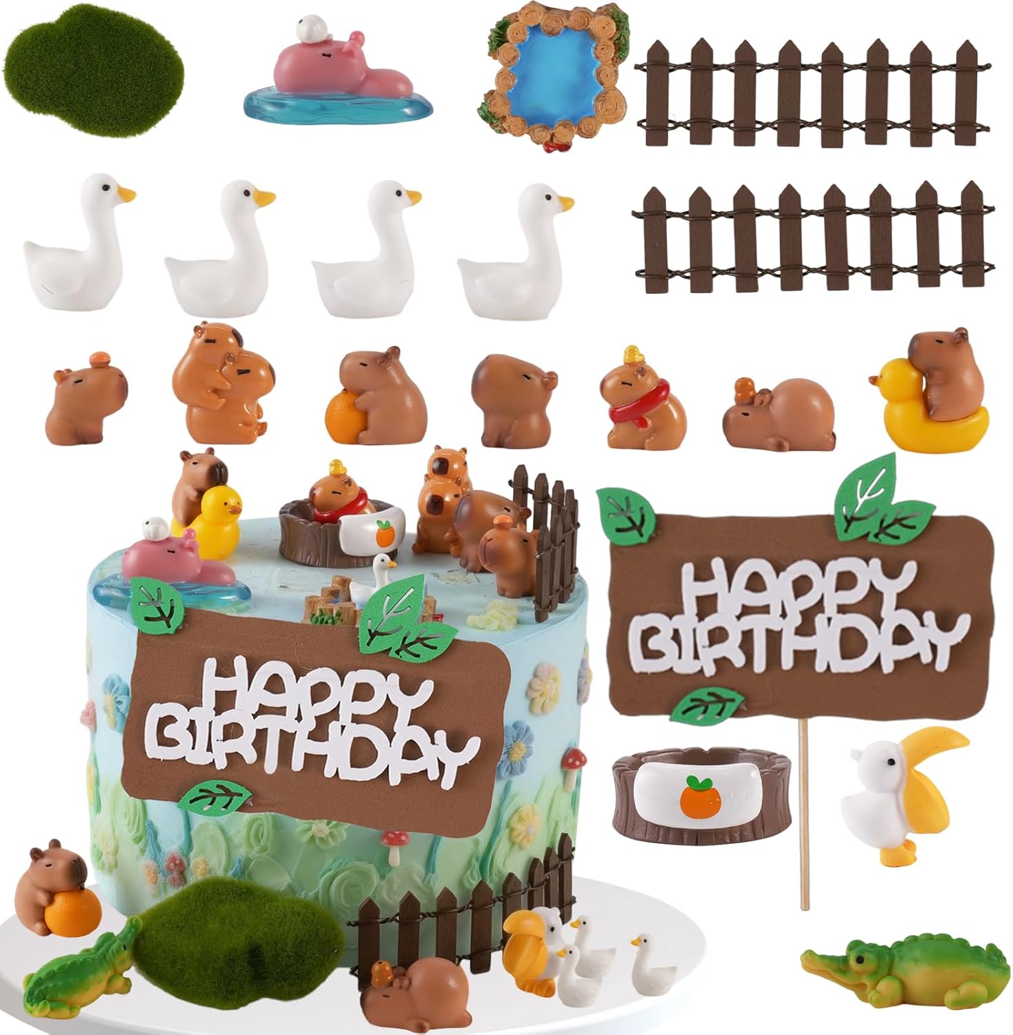 20PCS Capybara Cake Topper Capybara Cake Decorations Capybara Birthday Decorations for Baby Shower Party Supplies