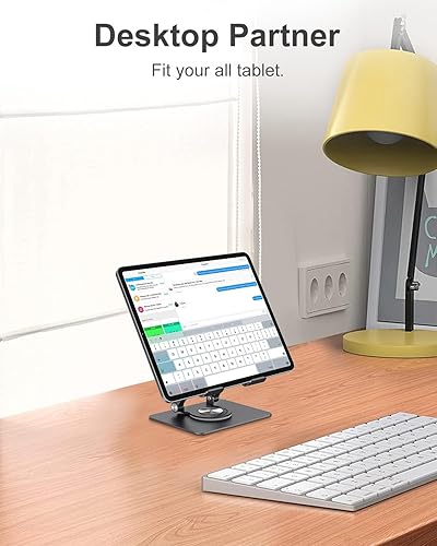 Miniatura 6 de JUANWE Soporte giratorio para iPad para escritorio, soporte de tableta de aluminio para escritorio con base giratoria de 360, soporte ajustable y