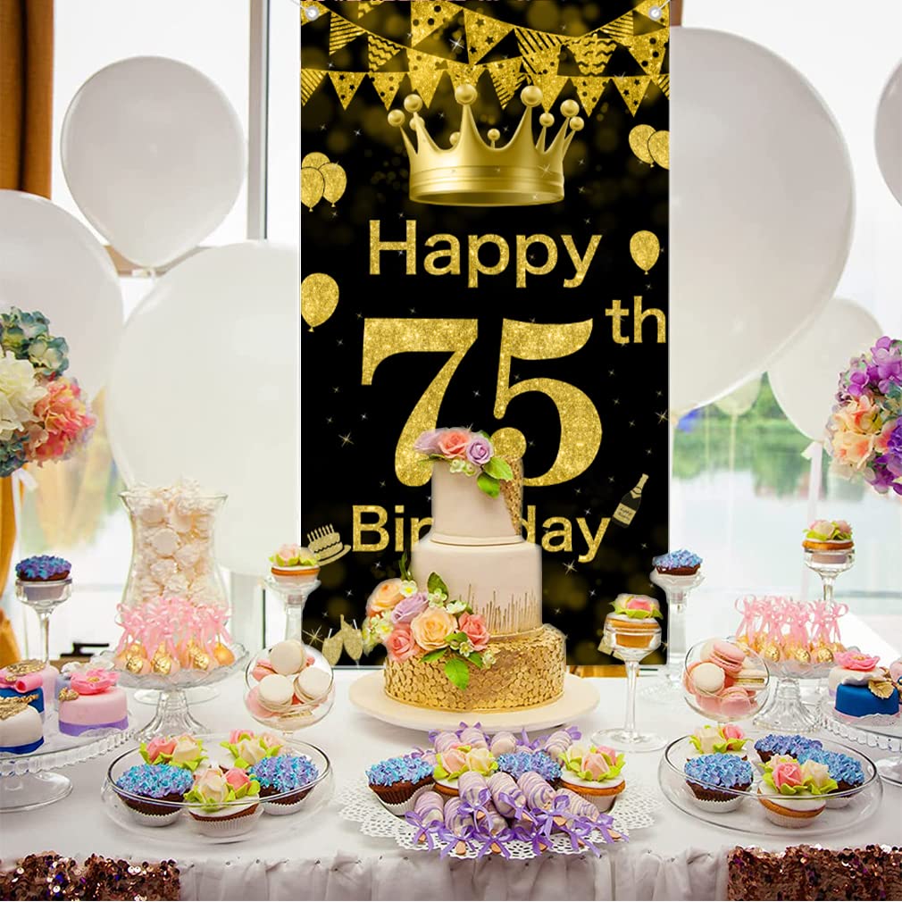 Happy 75th Birthday Banner – Glitzernd Rosa, 150x90 Cm, Vinyl, Mit Ösen, Für Fotohintergrund & Deko