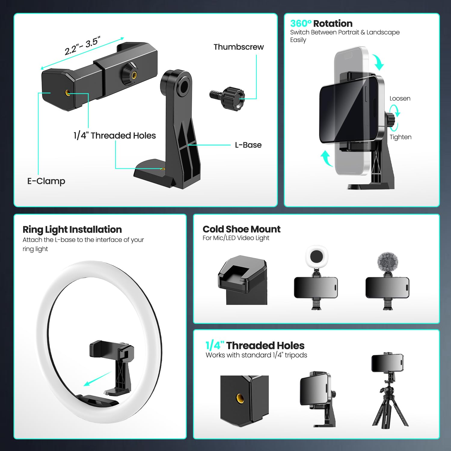 UBeesize 14'' Foldable Ring Light with 62'' Tripod Stand and Phone Holder, LED Selfie RingLight for iPhone with Remote, Circl