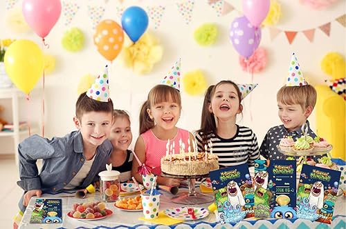 Miniatura 5 de 20 piezas de decoraciones de fiesta de monstruos, tarjetas de invitación de fiesta de monstruos cantantes para monstruos cantantes suministros de