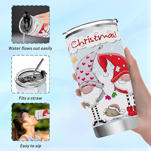 Miniatura 6 de Vaso de gnomos de nieve de Navidad con tapa y pajilla, vaso aislado de acero inoxidable, taza de café de viaje de doble pared, tazas térmicas al