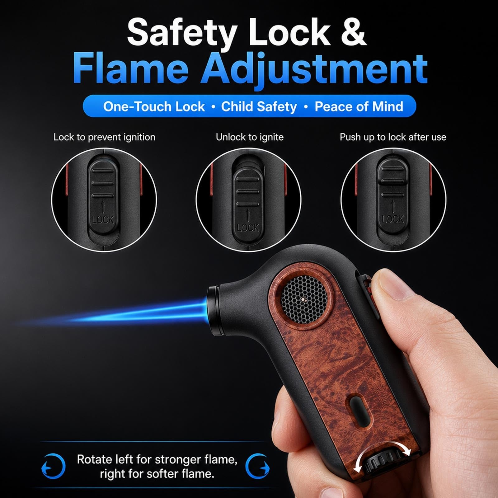 Encendedor de butano, recargable, resistente al viento, llama de chorro, ajustable, para camping, barbacoa, uso al aire libre, perfecto para hombres y mujeres
