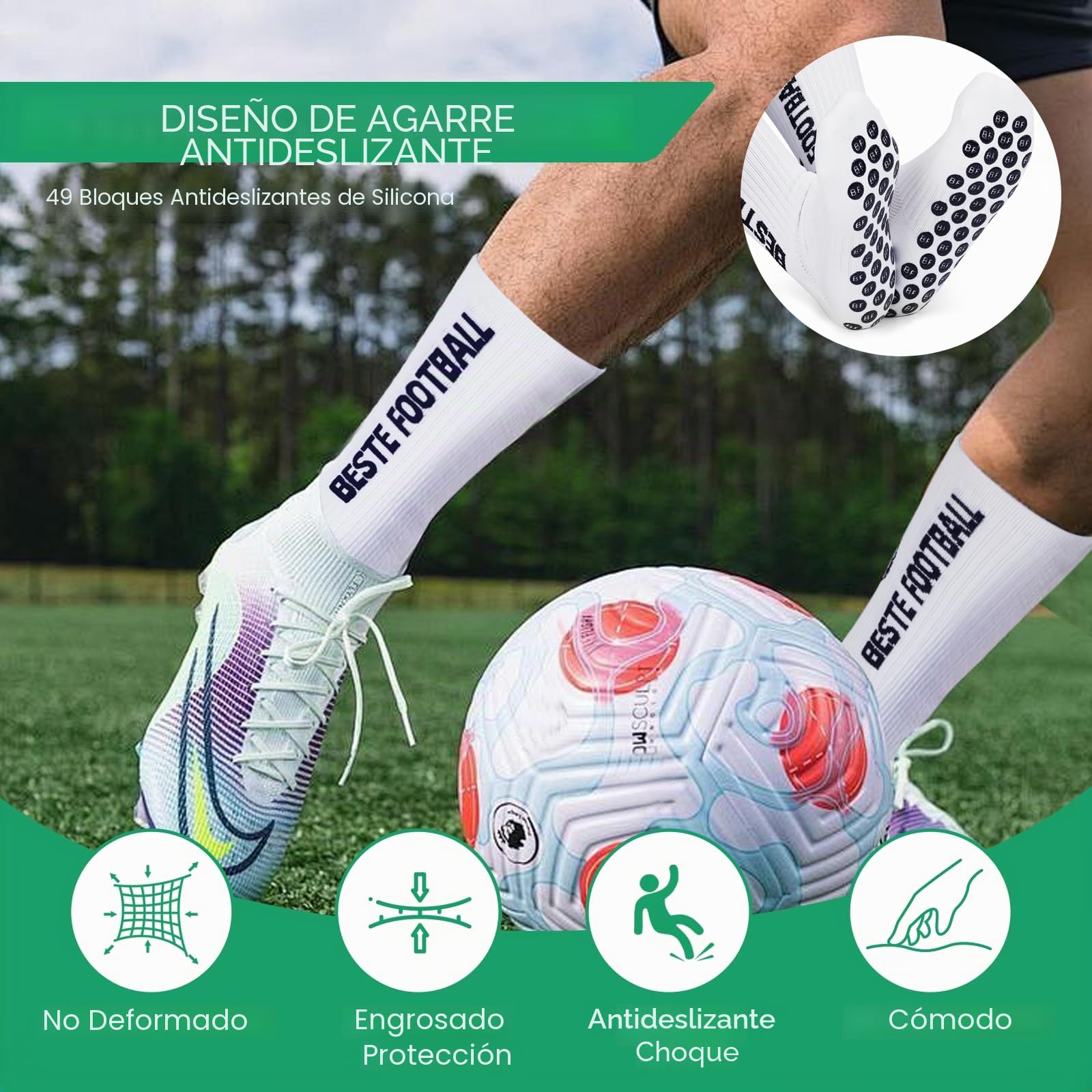 3 Pares Calcetines Futbol Antideslizantes 35-38 39-42 43-46, Non-Slip Football Socks para Hombre Mujer & Niños, Transpirable & Absorbe Sudor Grip Socks Football para Baloncesto Tenis