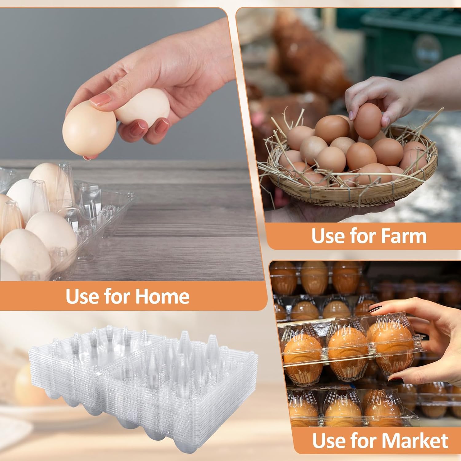 Egg Cartons 12 Count – 50 Packs Plastic Egg Cartons 3x4 Grid, Clear Reusable Egg Holders for Refrigerator, Chicken Eggs Storage for Farm, Market, Kitchen Use