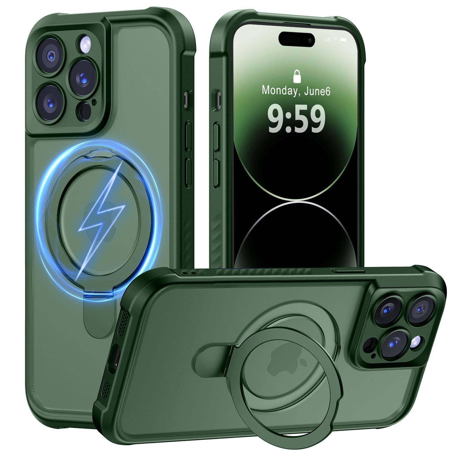MOCCA Magnetic for iPhone 14 Pro Case with Stand,Dark Green