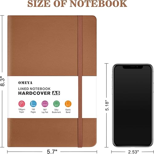 Miniatura 6 de OMEYA Paquete de 4 cuadernos rayados para el trabajo, papel grueso de 3.53 ozm, 5.7 x 8.3 pulgadas, cuaderno A5 con rayas universitarias a granel,