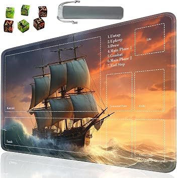 Board Game for TCG Playmat Table Mats Games Size 60X35 cm Mousepad Compatible for MTG RPG CCG Trading Card Game Play mats with 6 Dice Playmat with Zone 65 Pirate Ship