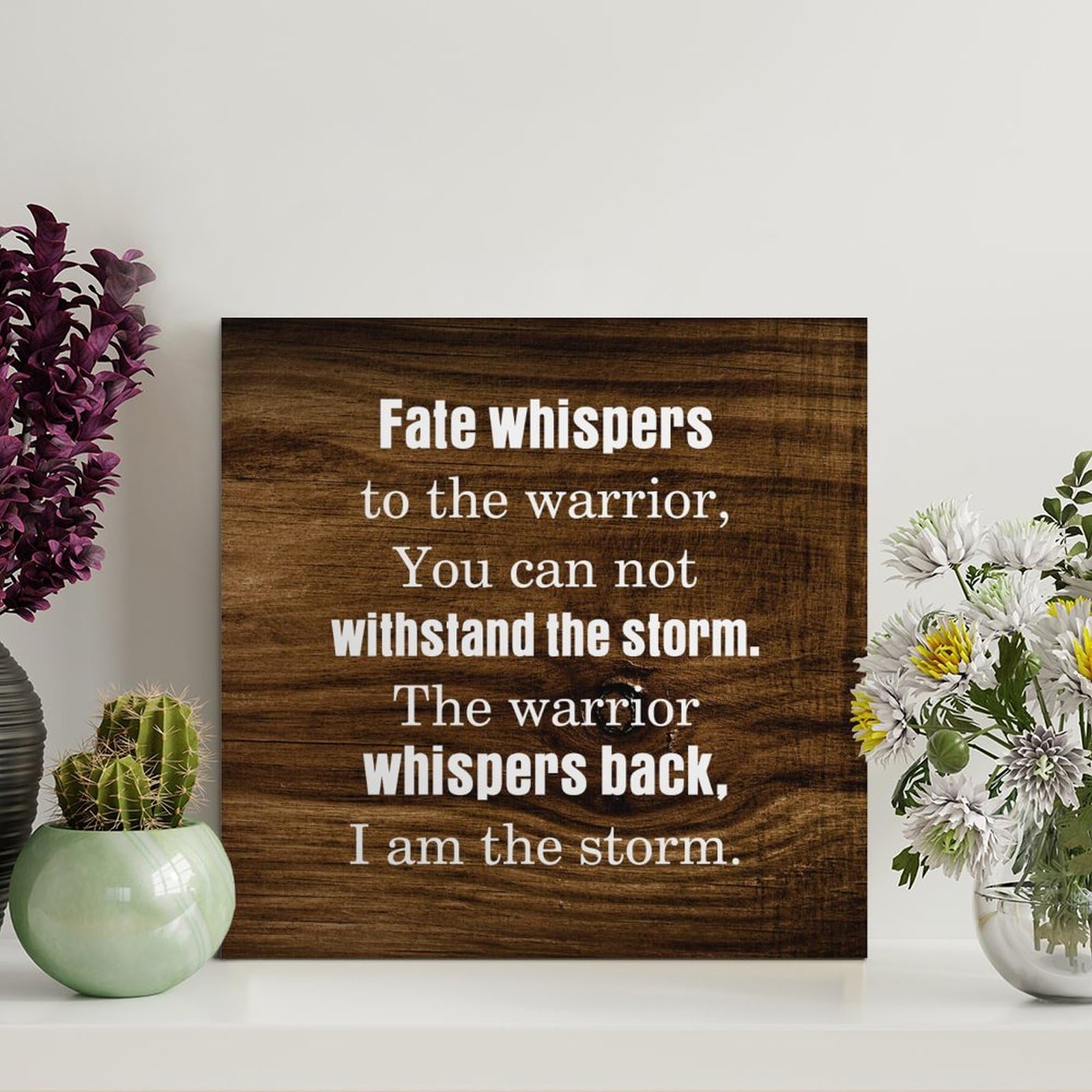 Guangpat Rustic Wooden Pallet Sign Fate Whispers to The Warrior Motivational Wood Plaque 8x8in Family Wall Decor Decor Wall Art Wall Hanger Sign for Home Kitchen Bathroom Living Room
