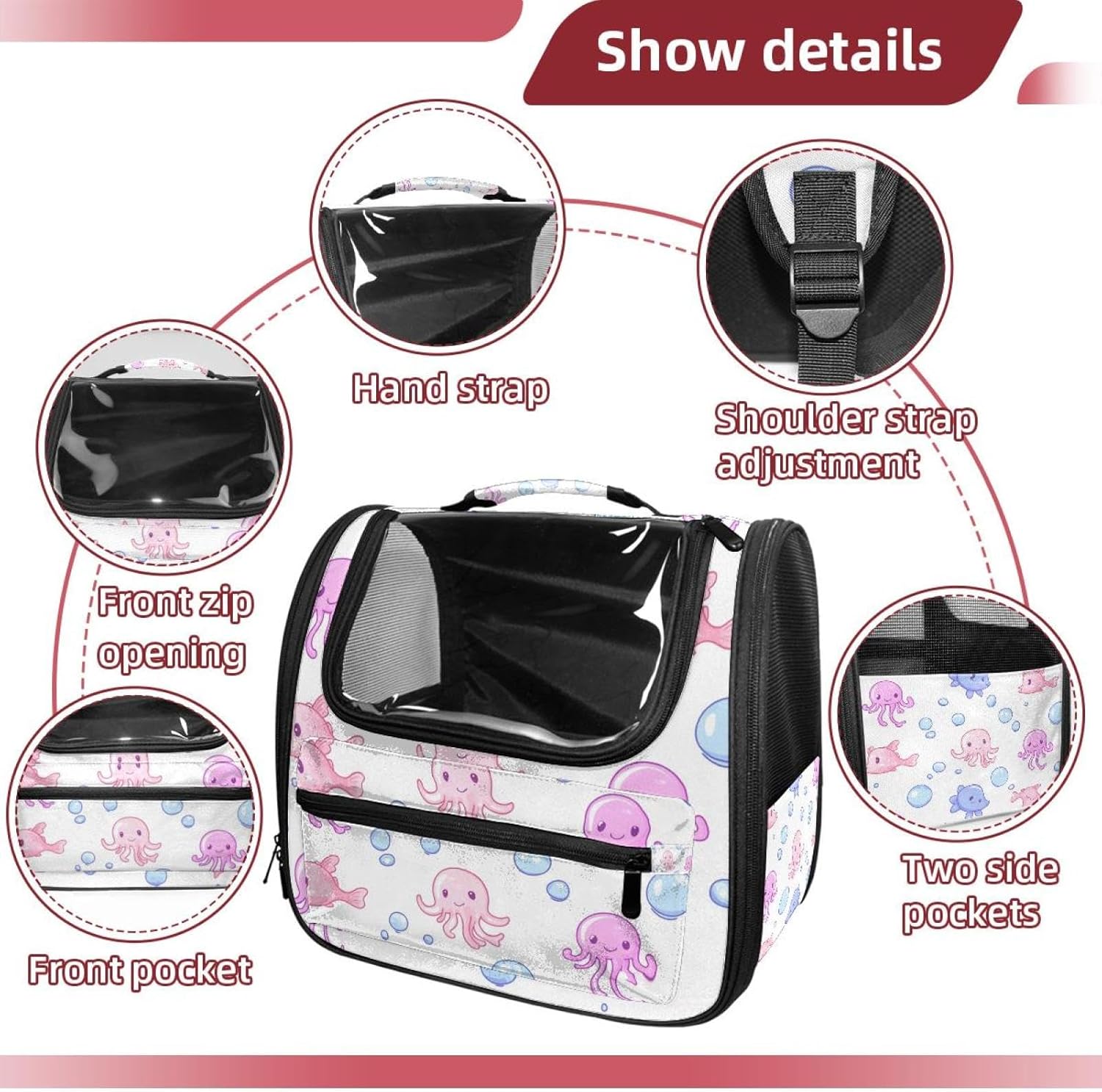 Portable Travel pet Backpack Carrier Hamster Bag Small Dog cat Carrier Breathable Hang Bag, Undersea Animals (2)