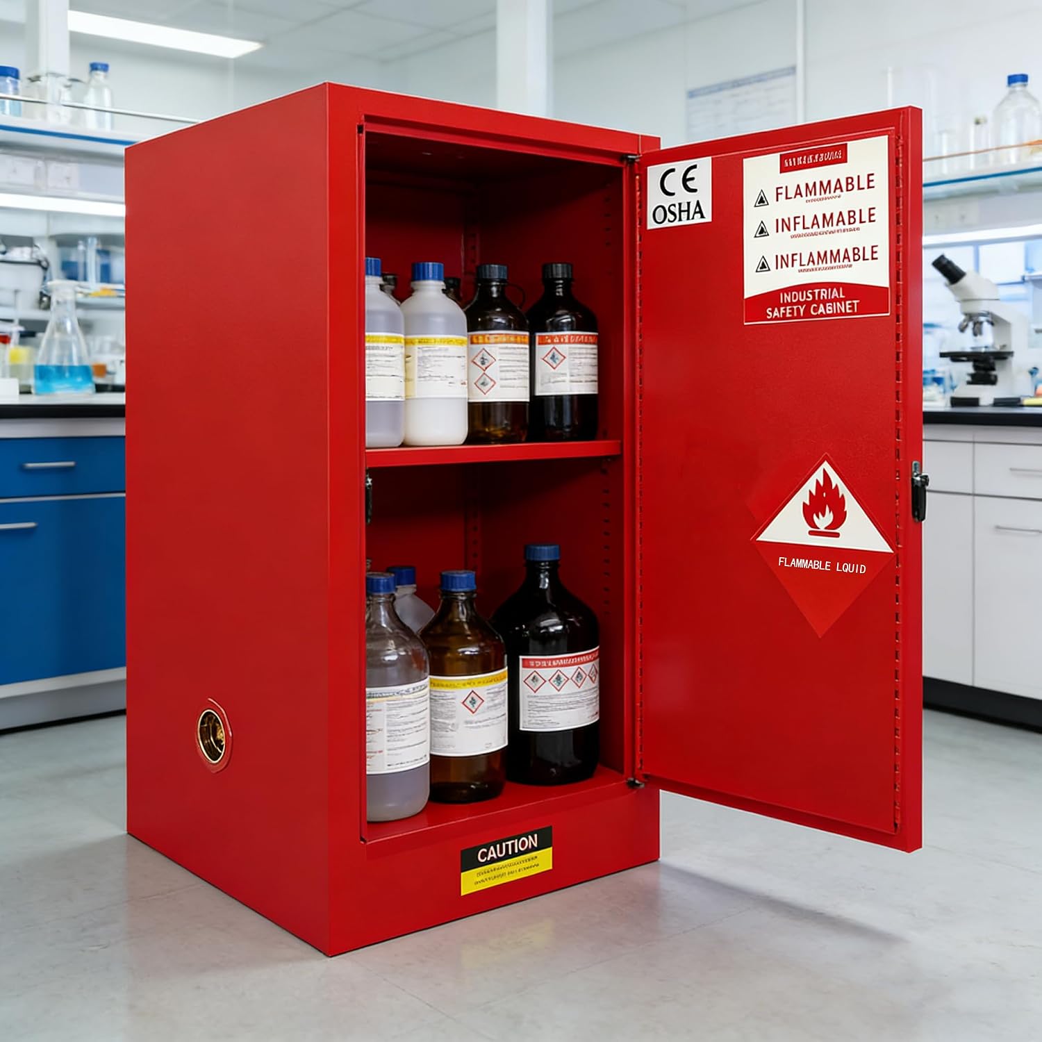 25 Gal Flammable Safety Steel (18" D x 18" W x 35" H) with 3-Point LockShelf, Leak-Proof Sump & Adjustable Shelf, Galvanized Cabinet Fire Cabinet for Lab, Garage, Hazardous Materials