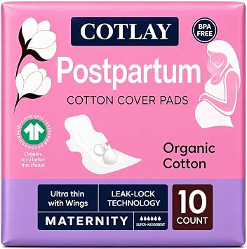 Organic Cotton Postpartum Pads | Thin, Ultra Absorbent and Long Pads with Wings | Maternity Pads | Post Partum Pads 10 Count