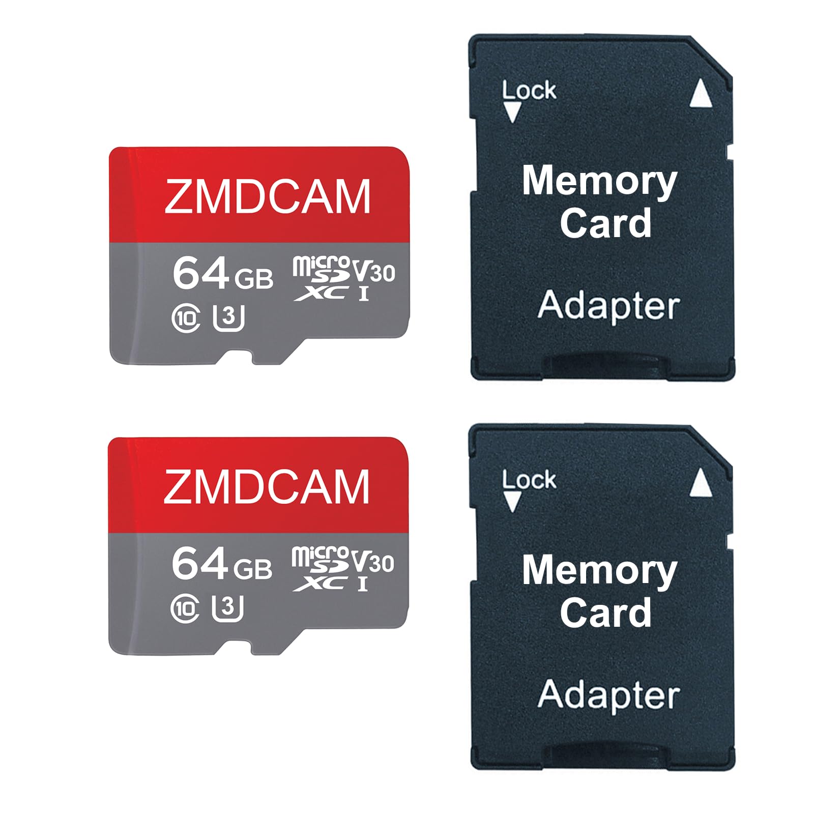 2 Pack 64GB TF Card with Adapter UHS-I U3 Class 10 V30 Memory Card