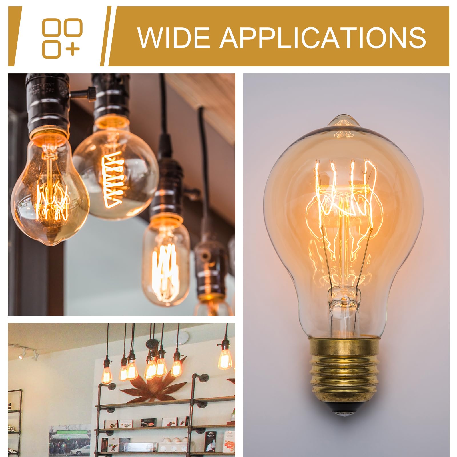 B4U E27 Edison Screw Bulb 40W, Vintage Filament Light Bulbs, Dimmable E27 Screw Light Bulb Globe Style, Warm White 2700K, Pack of 6 - Image 4