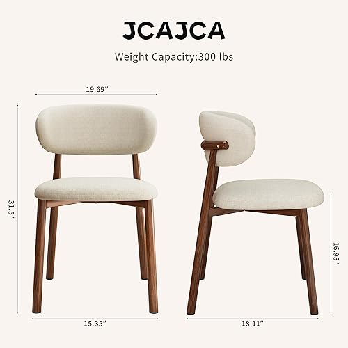 Vista 2 de Juego de 6 sillas de comedor de cocina modernas de lino suave estilo granja con patas de metal, Beige/Nogal Lino Beige/Nogal de 18 pulgadas,18