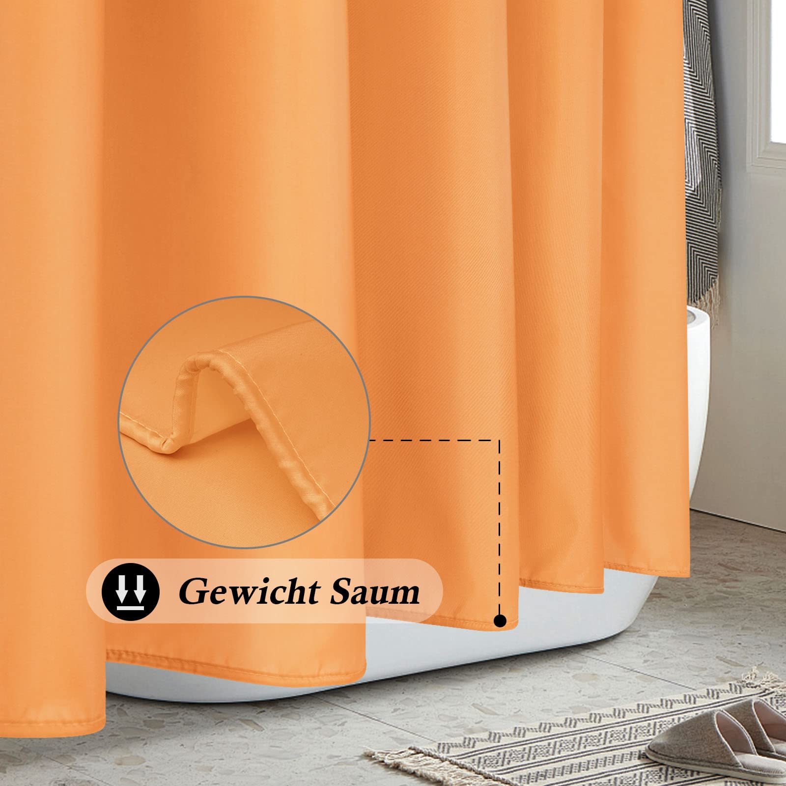 EurCross Cortina de ducha de 180 x 200 cm, tela de baño, cortina de baño para bañera y ducha, cortina de baño naranja de tela de poliéster, antimoho, impermeable y lavable con 12 anillas