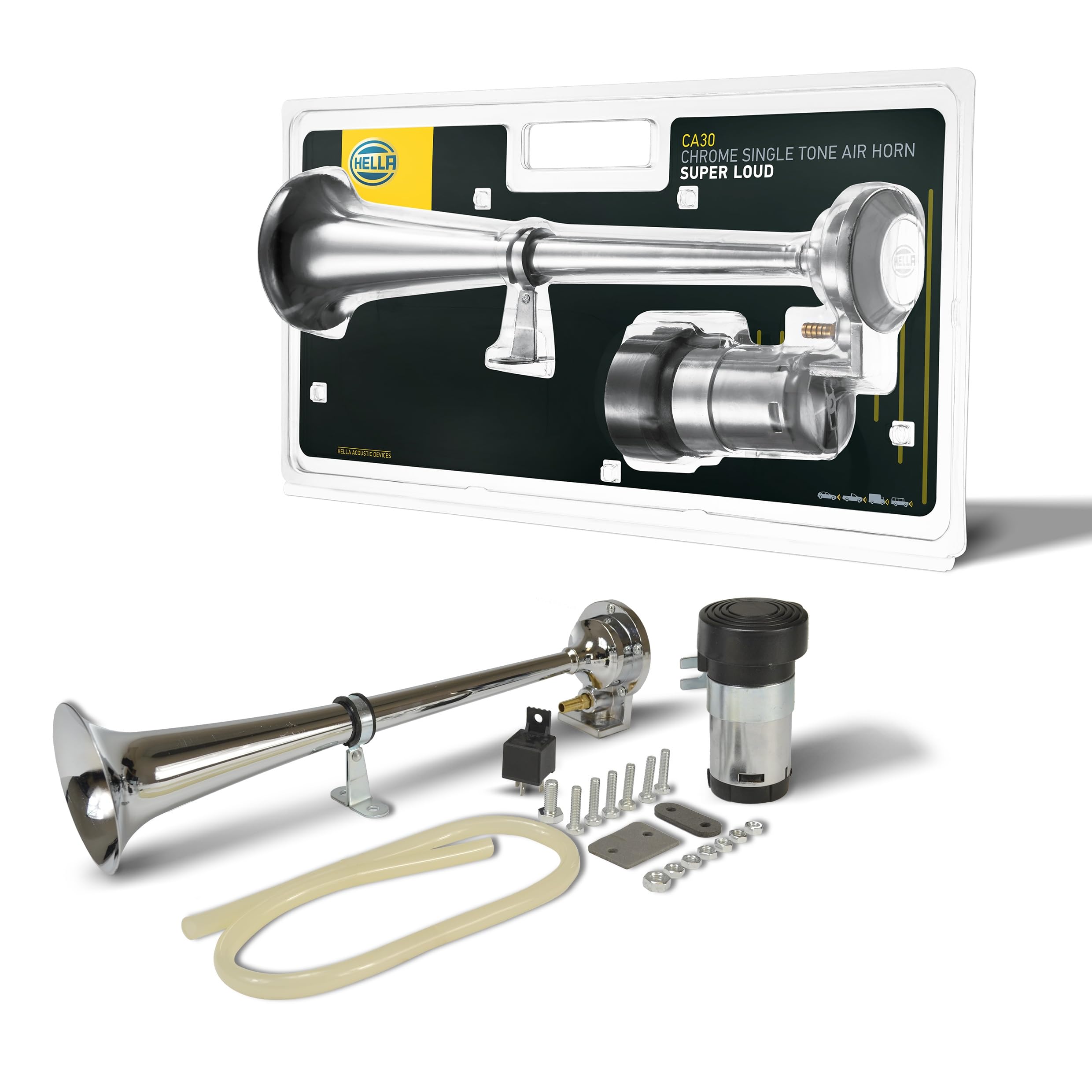 Hella Korna Ca40-24V - 115Db(A) - Frekans Aralığı: 370Hz - Yüksek Ses - Elektrikli Pnömatik - Ece Onaylı - Gövde Rengi: Gümüş - Miktar: 1 Horn