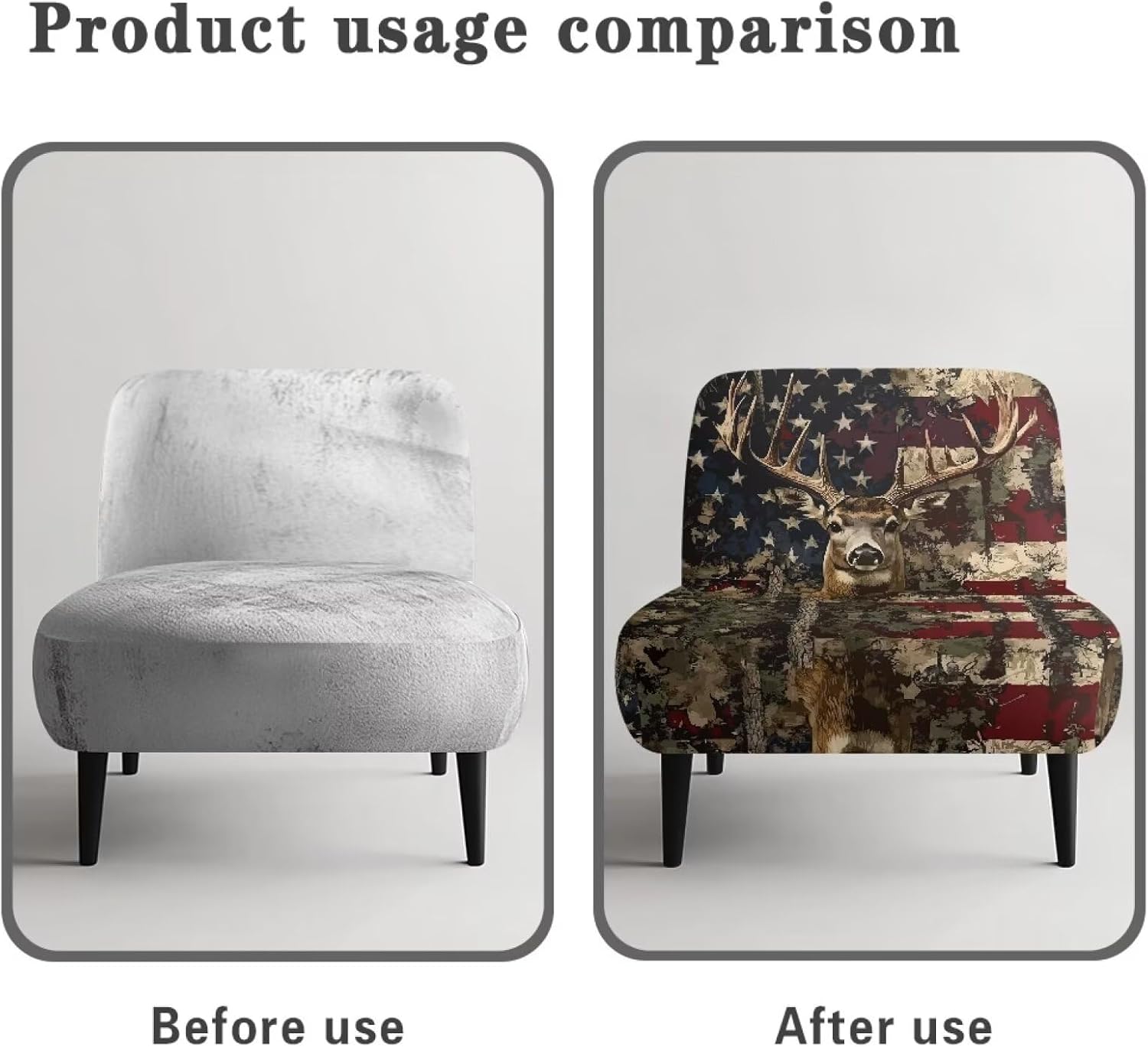 American Flag Elk Armless Accent Chairs Covers, Independent Day Decor, Thick Armless Recliner Sofa Cover Stretchable, Removable Armless Chair Slipcover for Living Dining Room Hotel