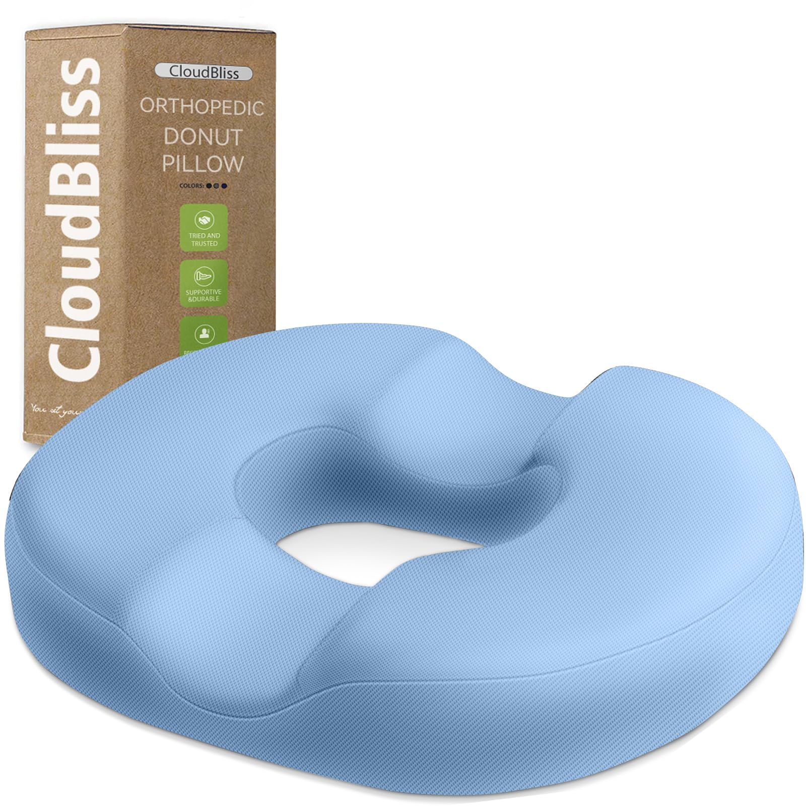 CloudBliss Donut Pillow Stadium Seat Cushion for Tailbone Pain Relief and Hemorrhoids, Memory Foam Seat Chair Cushion, Portable Seat Cushions for Bleachers, Car, Home &amp; Office