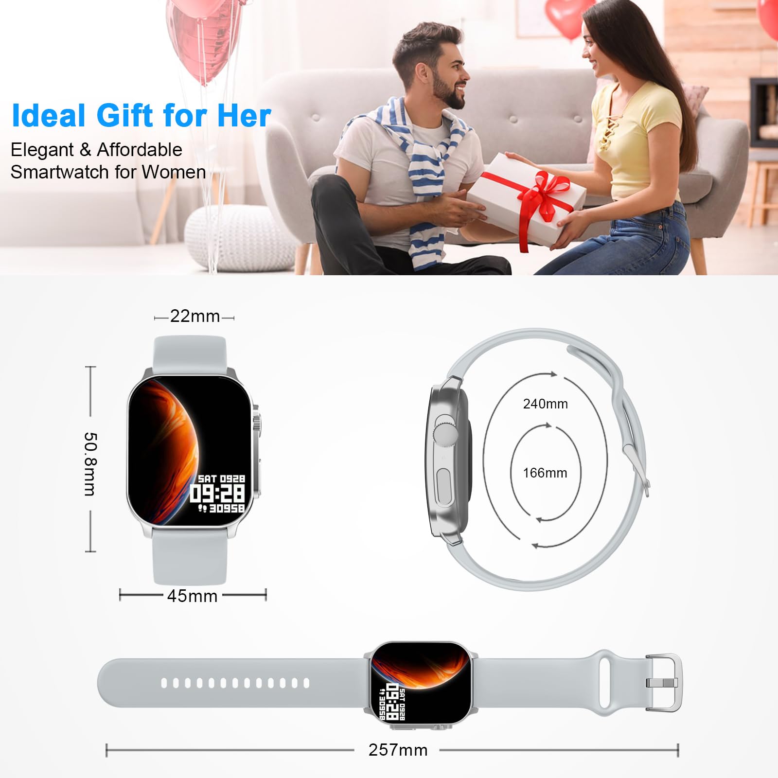 Smart Watch for Men Women Answer/Make Call, 2.01" AMOLED Curved Fitness Watch with Heart Rate/Sleep/Stress Monitor, 2026 New Smartwatch with 110+ Sport Modes, IP68 Activity Tracker for Android iOS — view 8