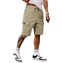 JMIERR Mens Casual Stretch Cargo Shorts Classic Drawstring Elastic Waist Summer Work Short with Multi Pockets