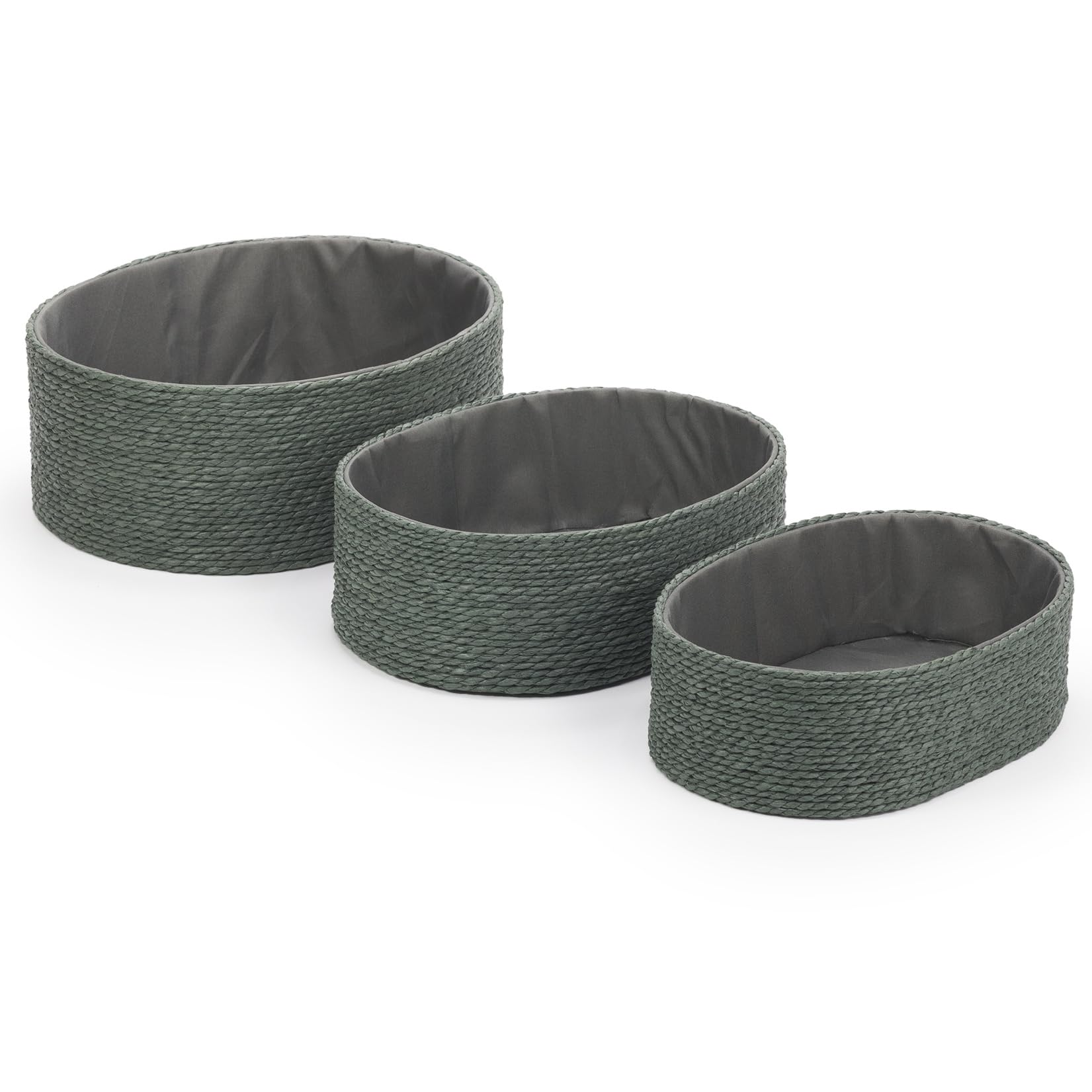 Ehc Dark Green Storage Baskets Woven Set Of 3, Storage Boxes For Shelves Organiser,