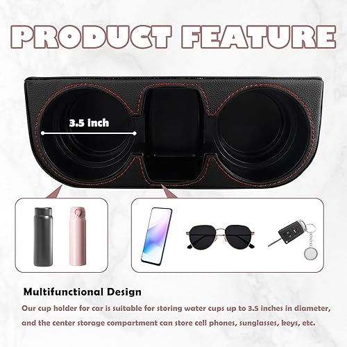 Miniatura 4 de Portavasos extra para llenar huecos de asiento de automóvil, organizador de cuero multifuncional y soporte de almacenamiento para bebidas para