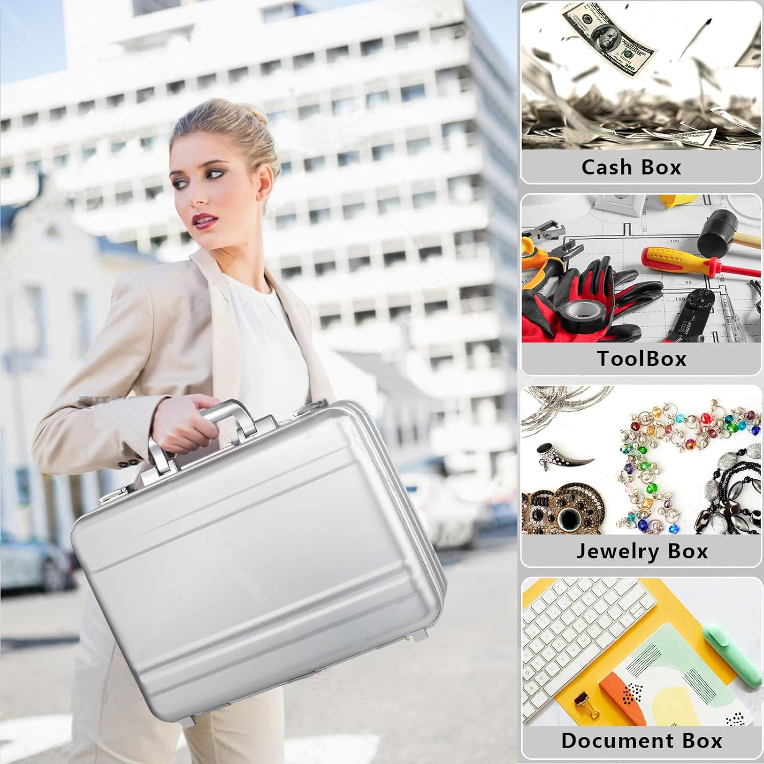 Metal Combination TSA Lock Briefcase Aluminum Brief Case Metal Toolbox Cash Case 15.6 Inch Notebook Briefcase with Removable Foam (Silver 18.1X13.8X4.5 Inch) - Image 7