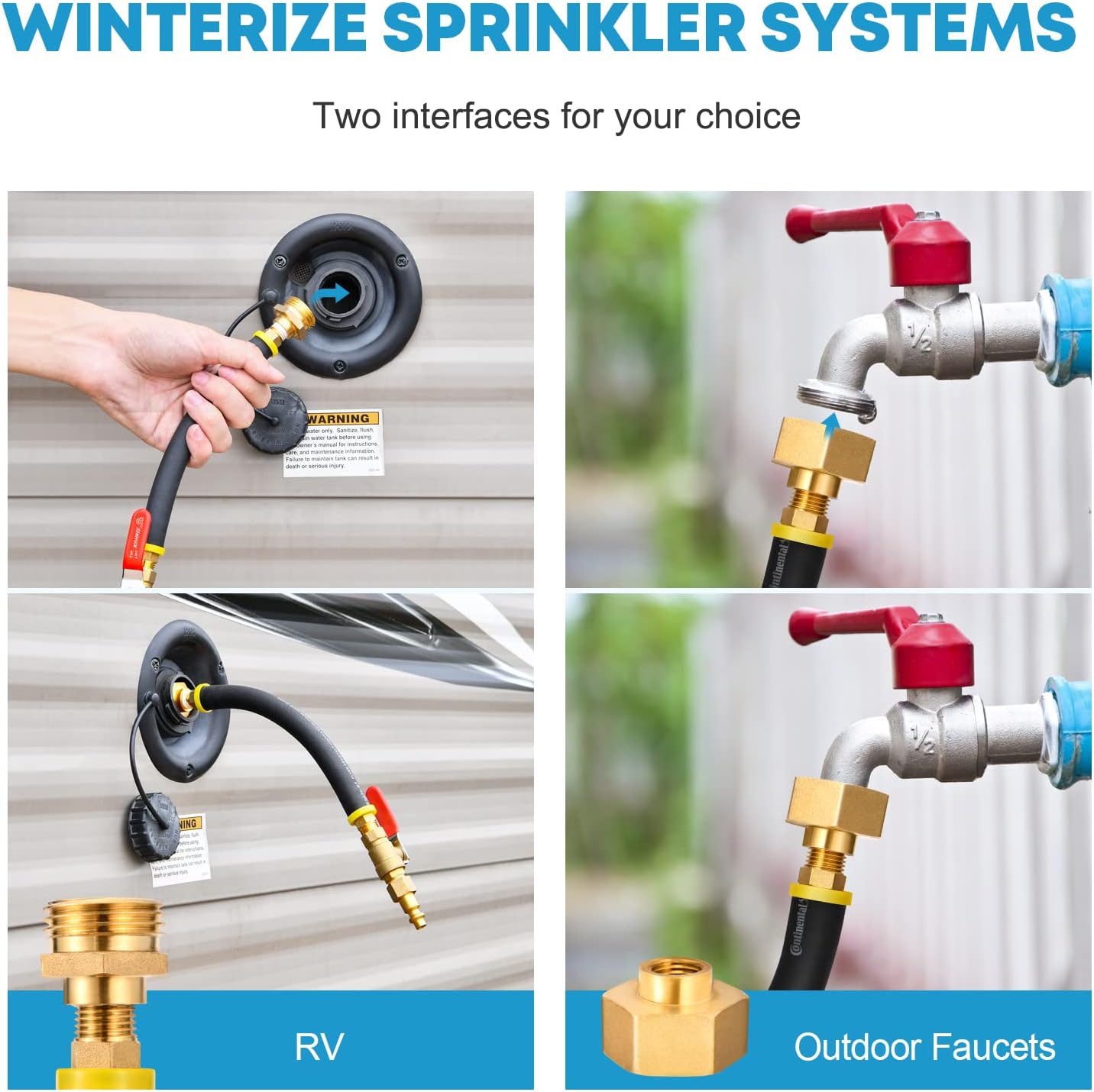 Kohree Winterize Sprinkler System for RV, Air Compressor Quick - Connect Plug to 3/4" Garden Water Hose Faucet Blow Out Fitting Adapter for Motorhome Boat Camper and Travel Trailer