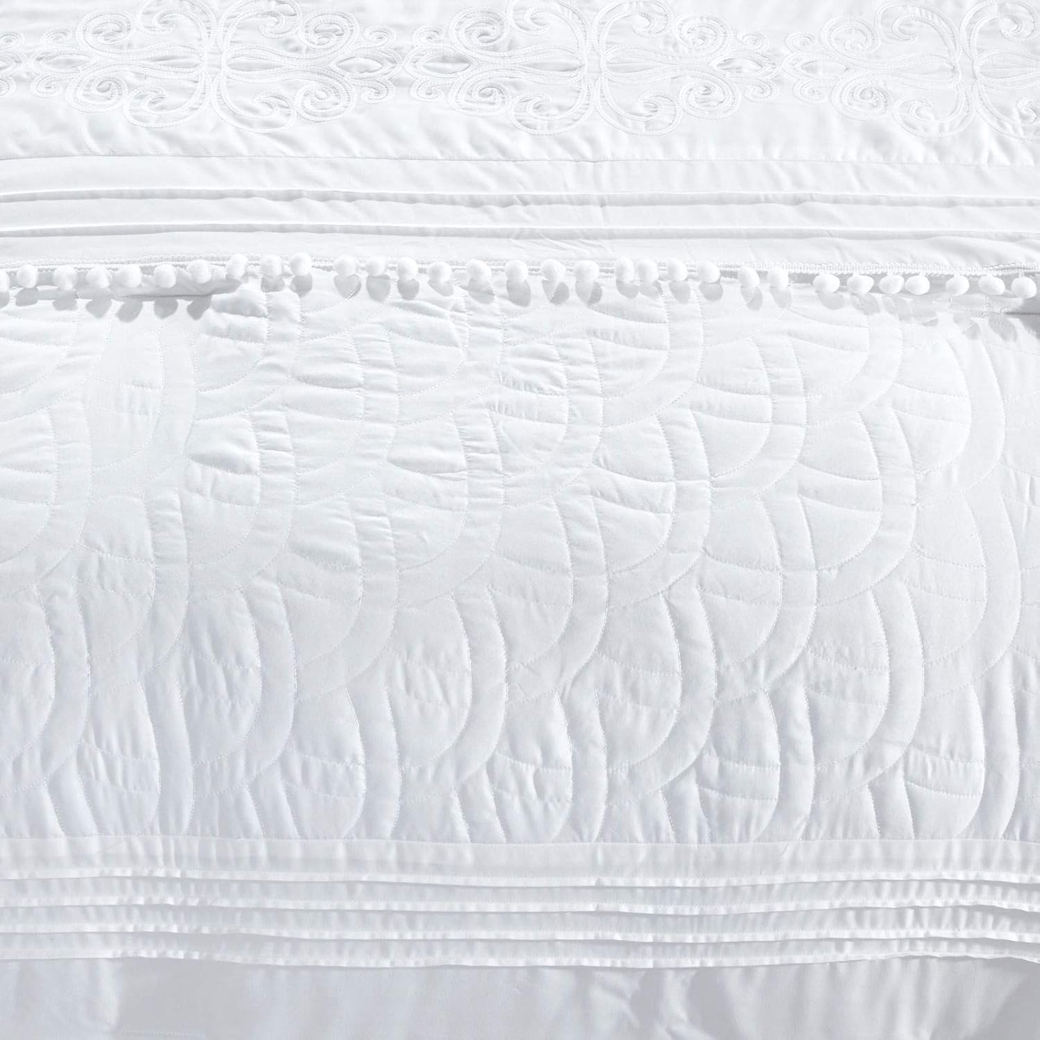 Amаzіng 🔥 Chezmoi Collection Grace 7-Piece White Floral Chenille Embroidered Pleated Striped Comforter Set, Queen Bеѕt Cуbеr Dеаlѕ 🔥 Chezmoi Collection Grace 7-Piece White Floral Chenille Embroidered Pleated Striped Comforter Set, Queen