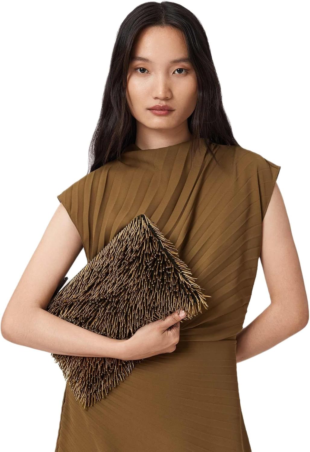 AllSaints Bettina Bead Clutch Warm Brass W225XD One Size