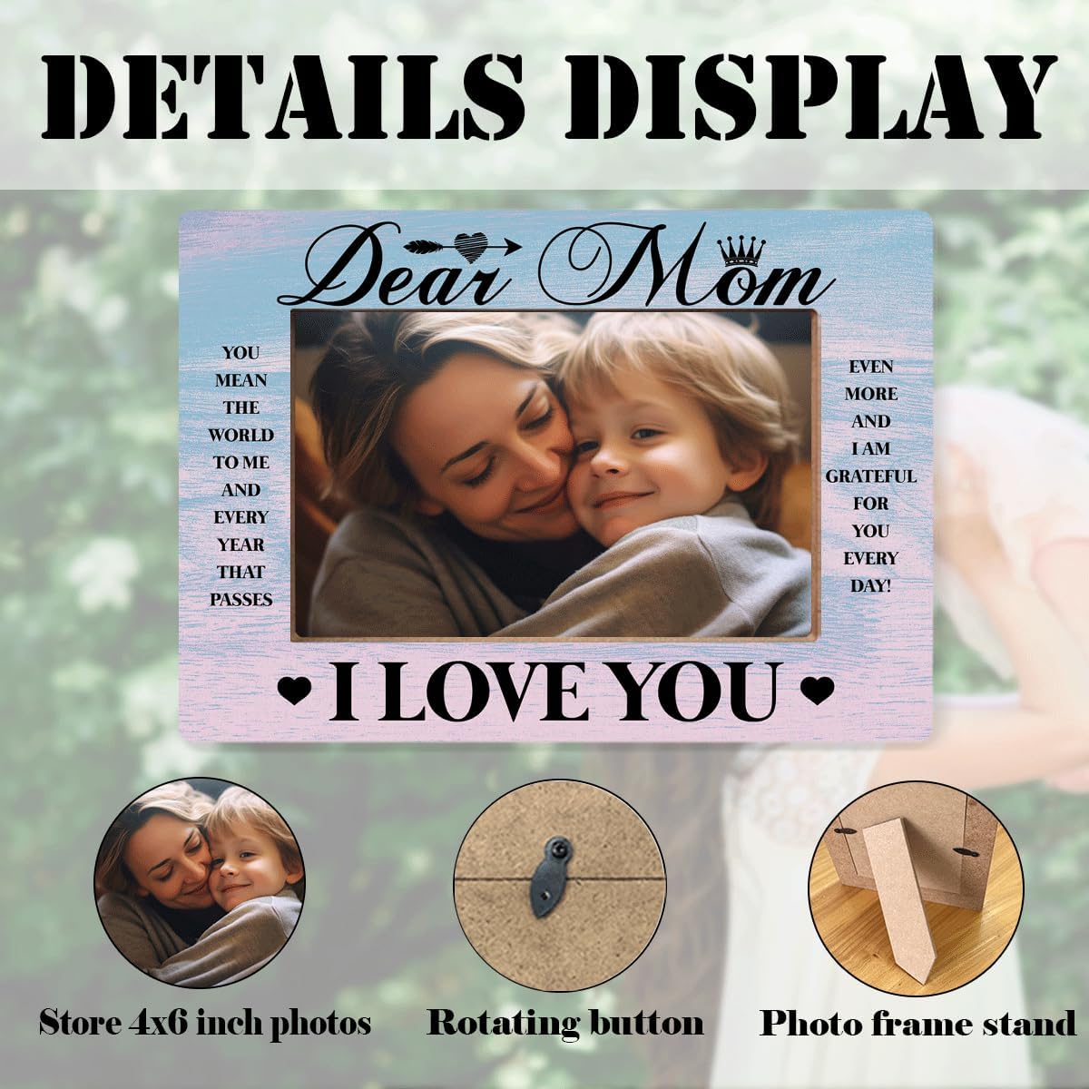 Mom Frame Dear Mom You Mean The World To Me Wooden Photo Frame Heartwarming Mother’s Day Gift Birthday Present Thanksgiving & Christmas Gift Family Keepsake Warm Home Office Table Decor 8X6 Inches - Image 2