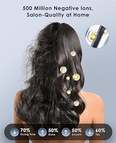 Miniatura 4 de Secador de pelo iónico, secadora de alta velocidad, motor sin escobillas de 150,000 RPM, 500 millones de iones negativos, ultraligero y pequeño,