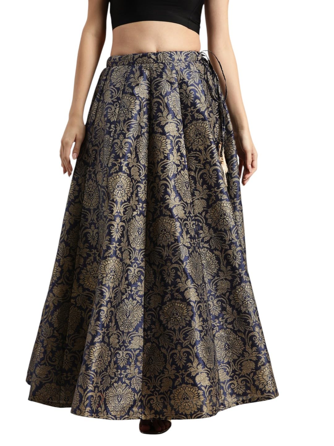 shae by sassafras Navy Jacquard Floral Anarkali Skirt-picture-48