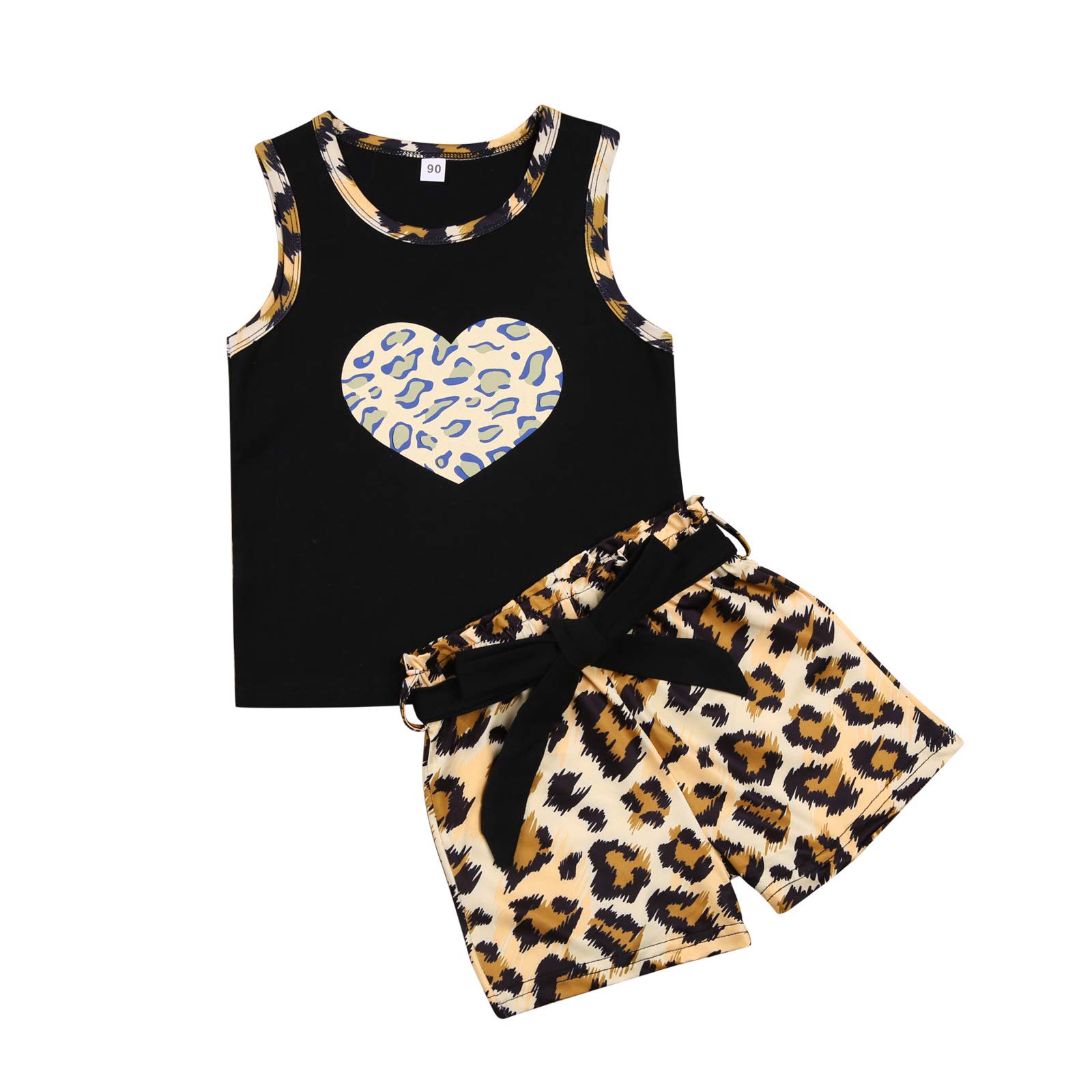 Toddler Gril Summer Clothes Sleeveless Tank Top Shirts+Leopard Shorts Pants 2 Pieces Kids Baby Girl Outfit (Black, 5-6 Years)