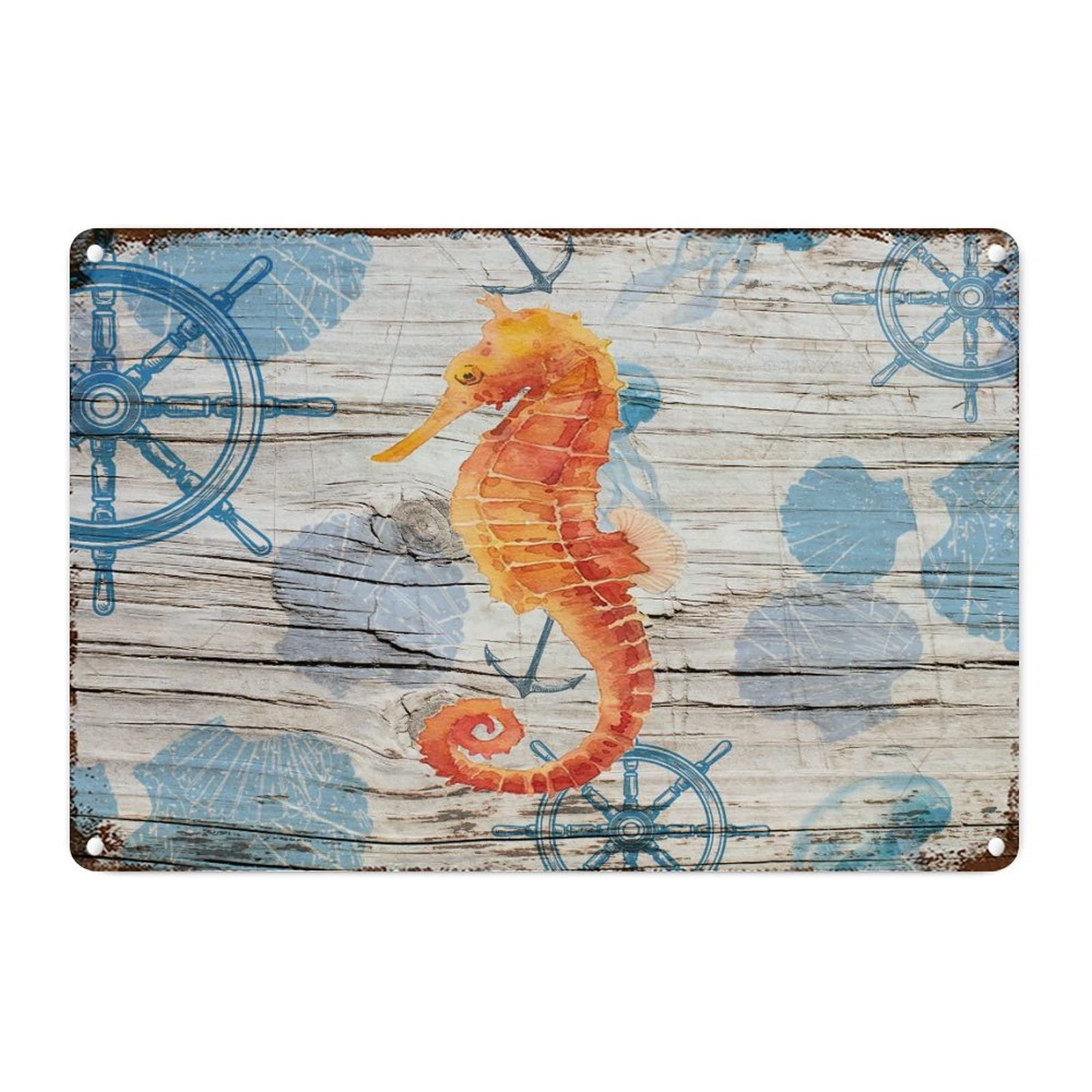 Cadeau de pendaison de crémaillère panneau métal plage motif hippocampe