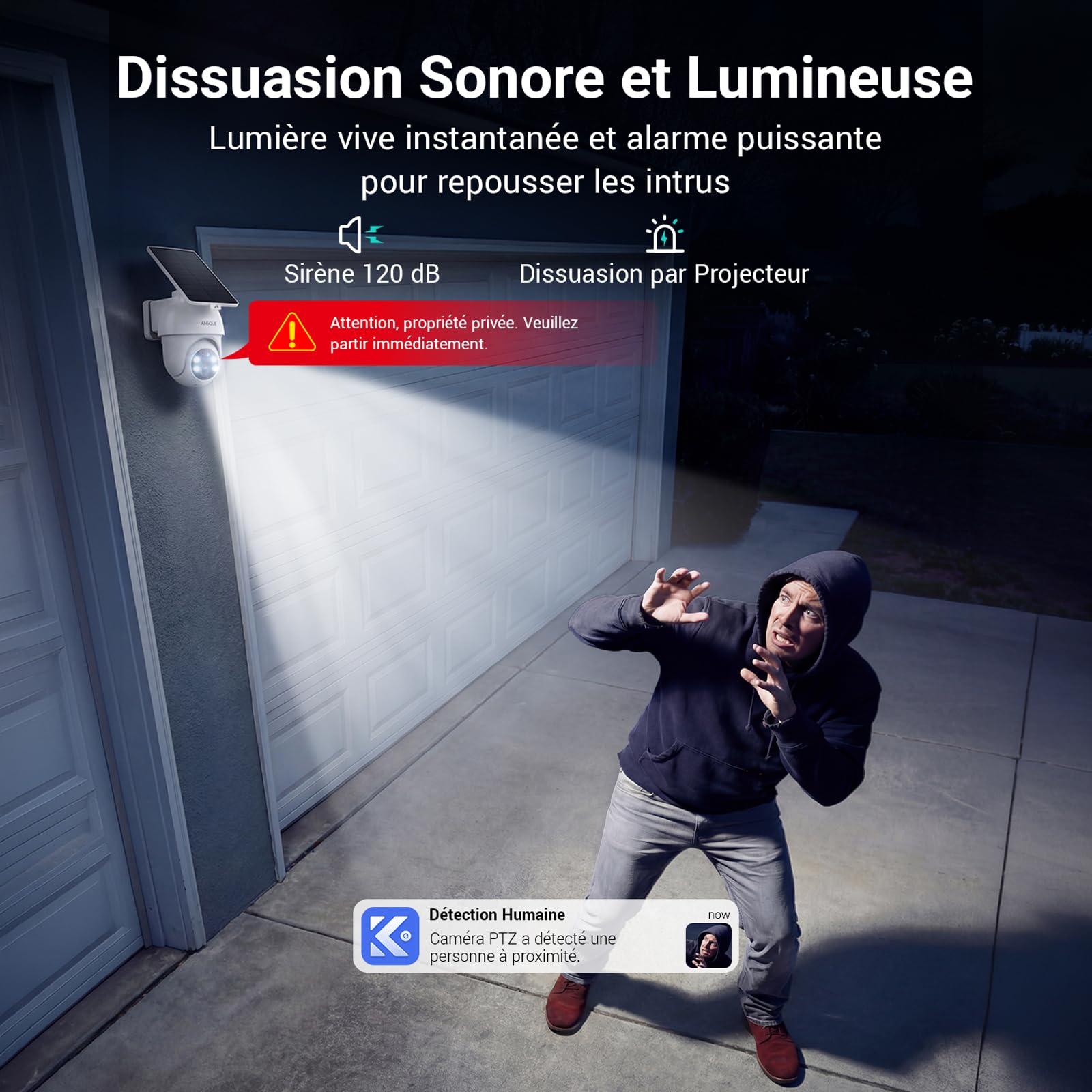ANSQUE 2K Camera Surveillance WiFi Exterieure sans Fil Solaire à Batterie, Kit 4 Caméras avec AnsqueBase, Zéro Frais, PTZ 360°, Suivi Automatique, Vision Nocturne en Couleur, Alarme Lumineuse Sonore