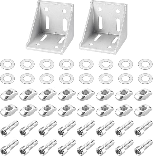uxcell Juego de 2 kits de refuerzo de soporte de esquina interior, conector de ángulo 8080 de 3.071 x 3.071 x 3.110in para perfil de aluminio de la