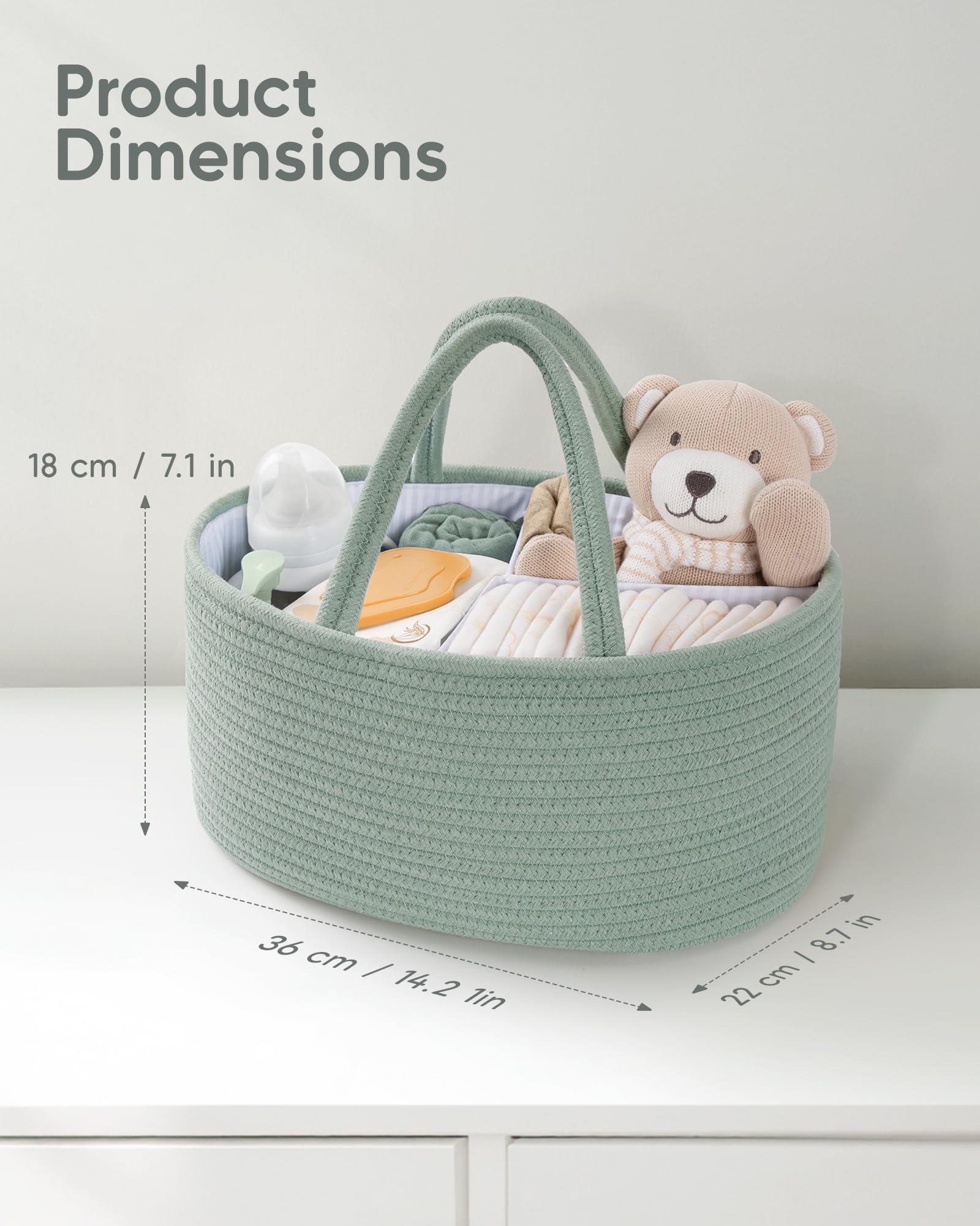 Maliton Cestino Porta Pannolini | Cesto Prodotti Neonato | Organizer Fasciatoio | Porta Oggetti Nascita | Verde-L