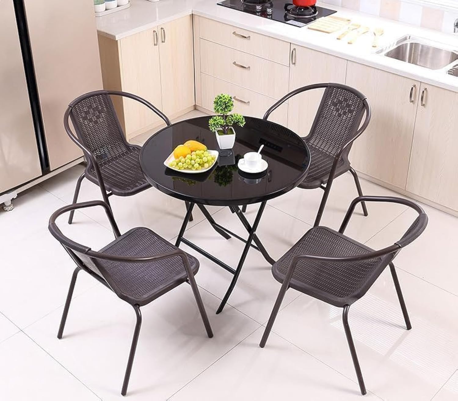The Home Mart Garden Dining Set Outdoor Furniture Patio Dining Table and Chair Balcony Dinner Table Dinner Chair Poly Rattan Anthracite & Grey (THM-ODS-02, 4Pcs Set)