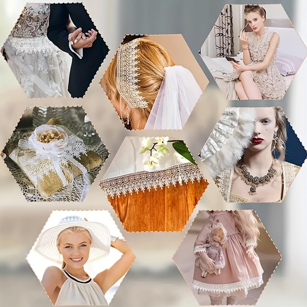 5 Yards of 3D lace Hollow-Out Floral Edge Trim, 6.7 inches Wide, Vintage Elegant Style, White, Suitable for DIY Clothing, Curtains, Skirt hems, tablecloths, and Various handicrafts.