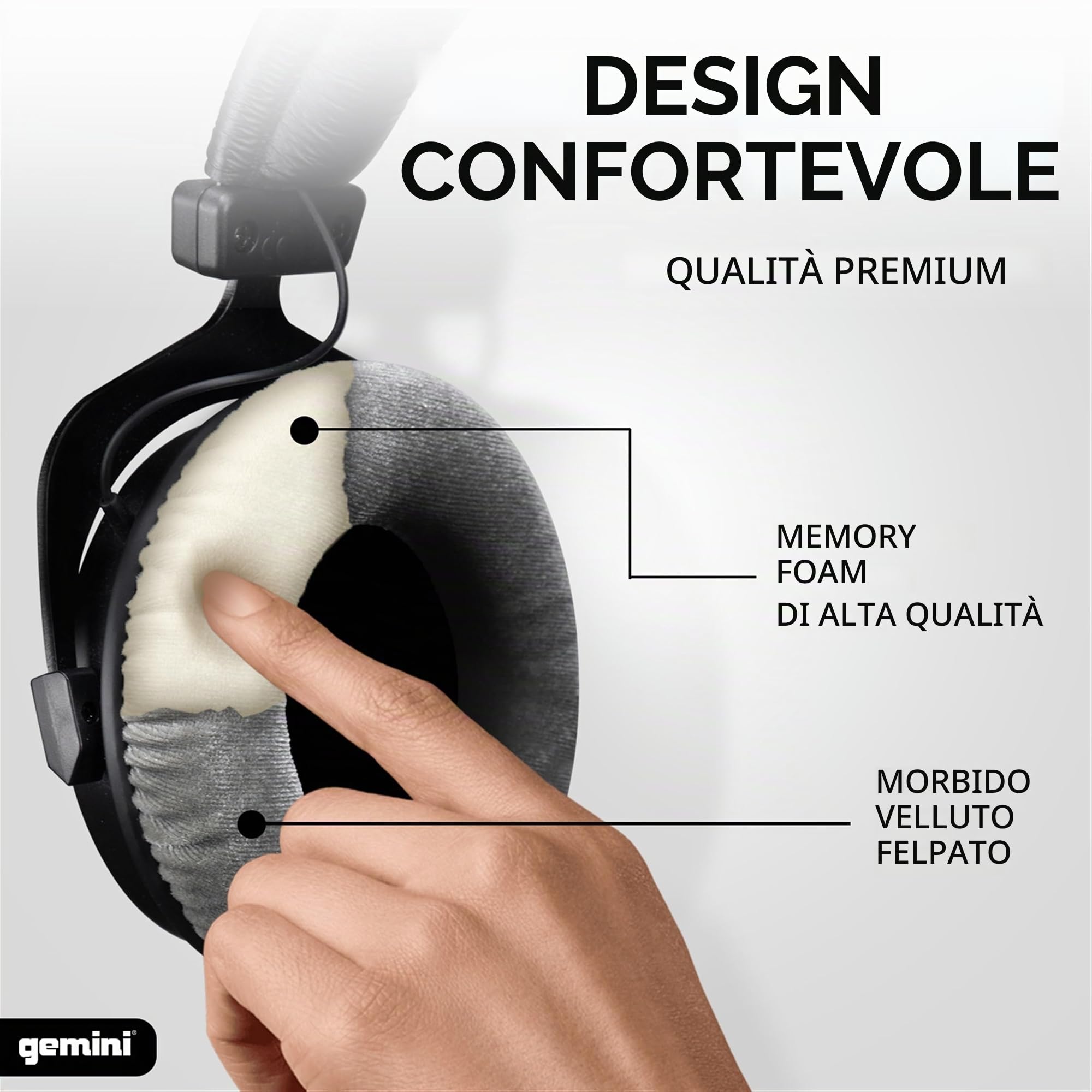 Gemini DJX-1000 - Cuffie professionali per monitoraggio, driver da 53 mm, colore: Nero