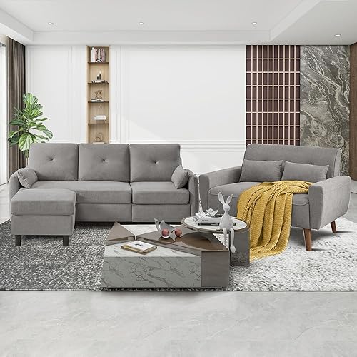 Miniatura 8 de Juego de sofá seccional de 77", sofá convertible y silla de acento, sofá pequeño en forma de L de 3 asientos con otomana de almacenamiento