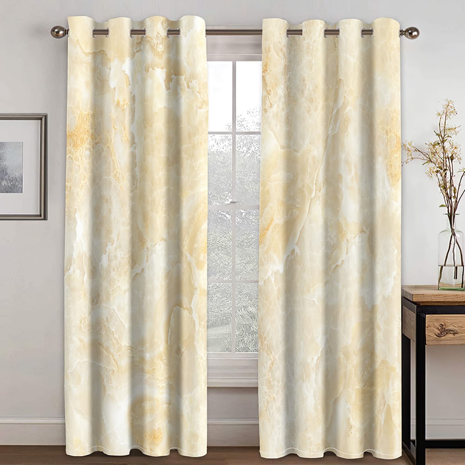 Aeici Cortinas Habitacion Juvenil, Cortinas Opacas Anchas Patrón De Mármol Irregular Amarillo Beis para Dormitorio Sala de Estar, 264x160CM